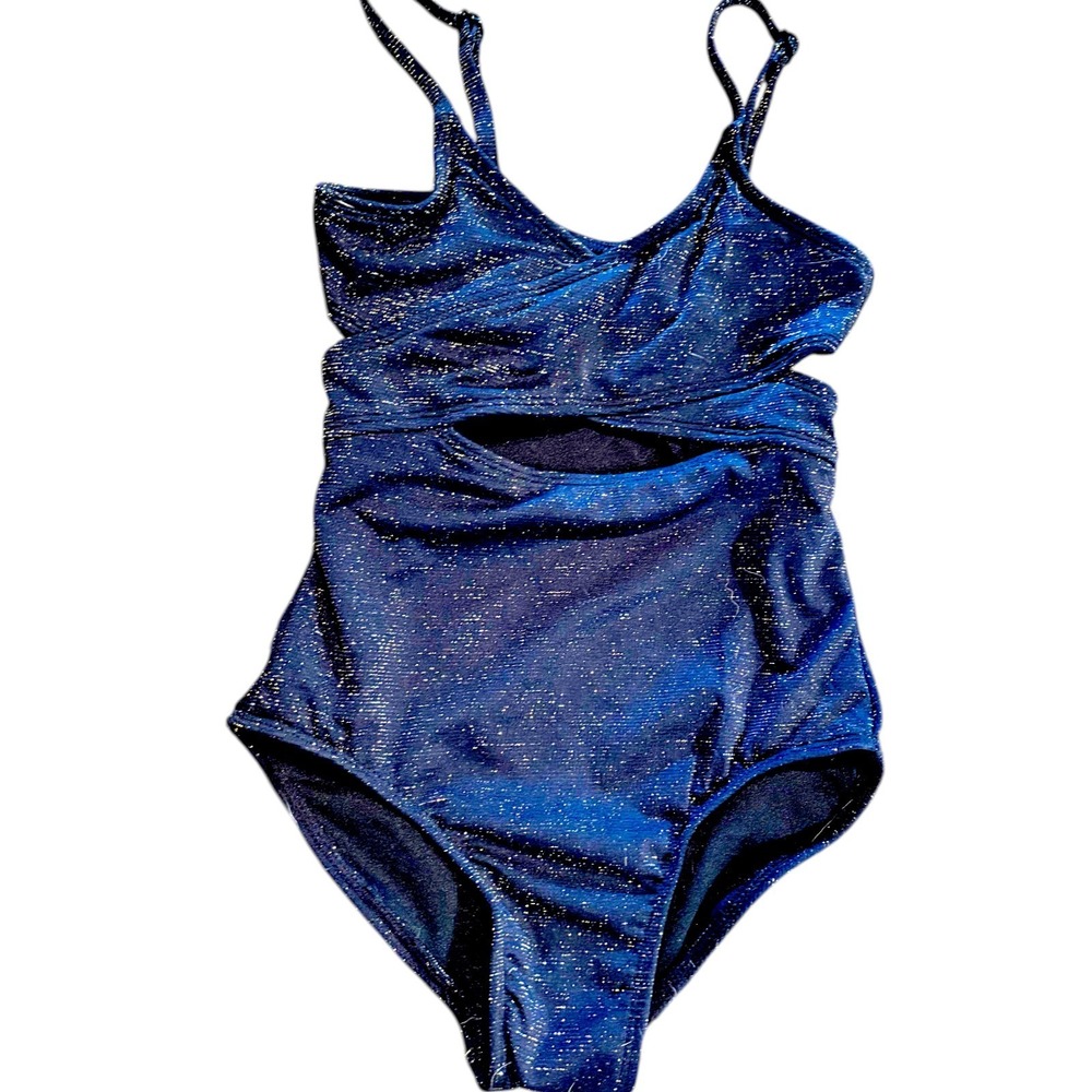 Art Class Girls Metallic Black Cutout One Piece Swimsuit Size S 6/7